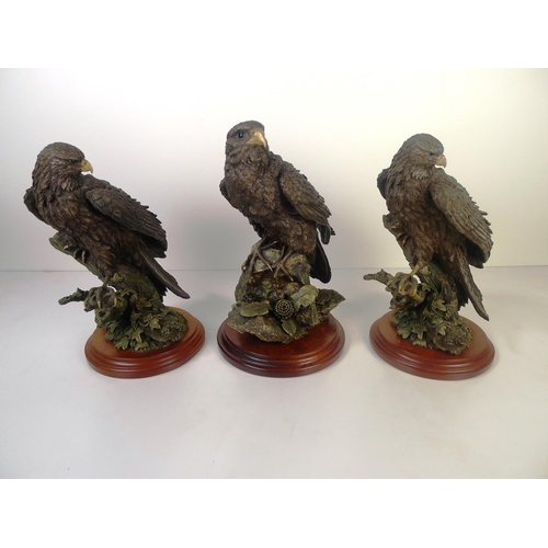 87 - 3 bronze coloured resin birds of prey, 25cm tallest