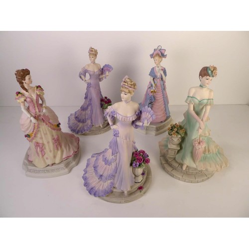 86 - 5 Coalport figurines of ladies, matt finish, 27cm tallest, all limited editions