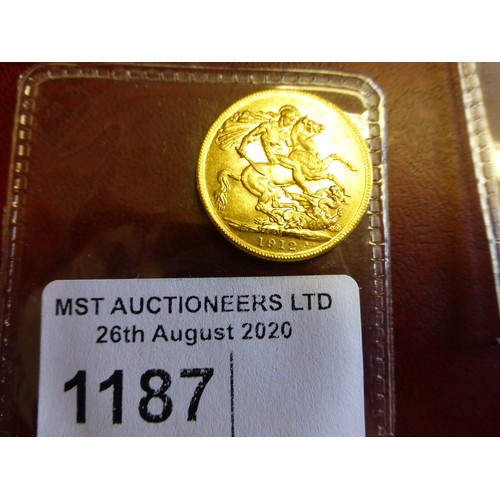 1187 - 1 George V full gold sovereign 1912 with M on ground for Melbourne Mint Australia