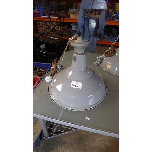 2080 - 1 vintage grey metal industrial pendant light by RLM, 240v diameter approx 43cm