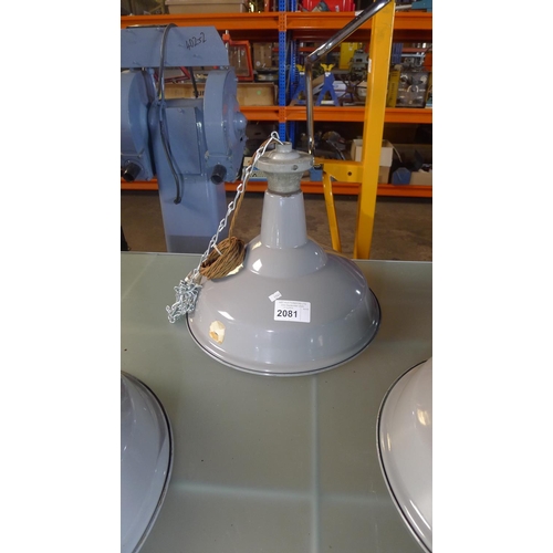 2081 - 1 vintage grey metal industrial pendant light by RLM, 240v diameter approx 43cm