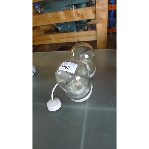 2092 - 2 industrial style wall lights 240v each with screw on / off glass cover