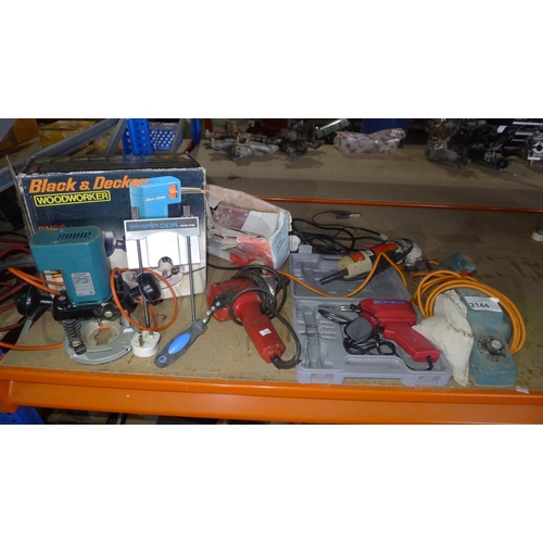 2144 - A quantity of various 240v electric tools including a Black & Decker router, a power plane, a drill,... 