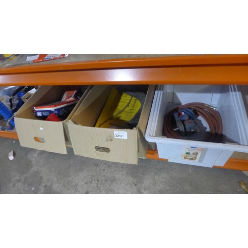 2217 - 3 boxes containing a quantity of various mainly auto related items including gaskets, belts, hose, c... 