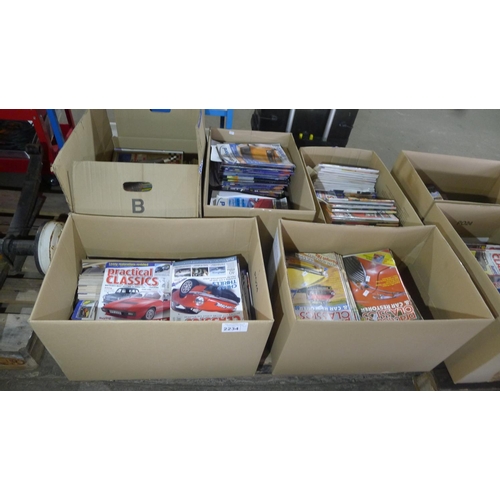 2234 - 5 boxes containing a large quantity of Practical Classics and other auto related magazines