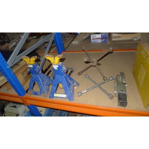 2141 - A quantity of various auto related and other items including 2 axle stands, a Sureweld 140 welder 24... 