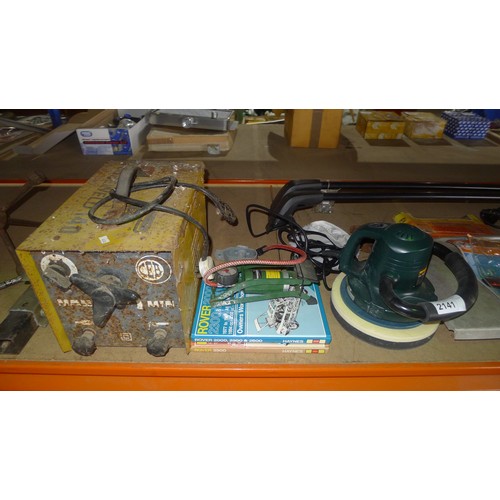 2141 - A quantity of various auto related and other items including 2 axle stands, a Sureweld 140 welder 24... 