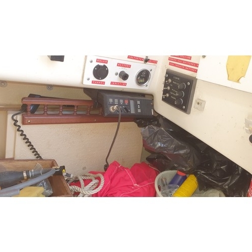 2395 - A Pandora 700 23ft bilge keel GRP Bermudan sloop, 4 berths with 7.5hp o/b engine and a twin axle roa... 