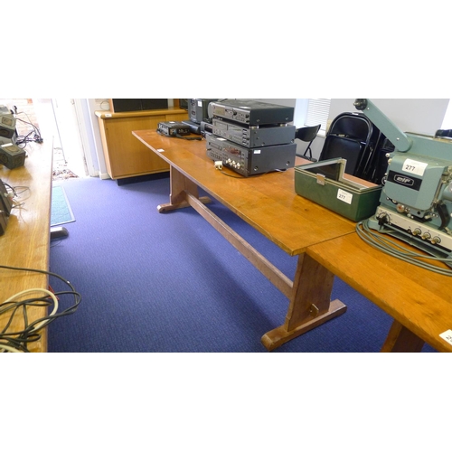 296 - 1 golden Oak topped refectory type table approx 227cm x 78cm & 1 cupboard with 2 sliding doors appro... 