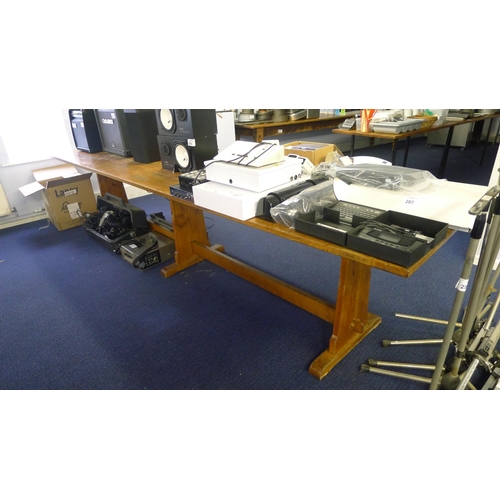 299 - 1 golden Oak topped refectory type table approx 334cm x 78cm