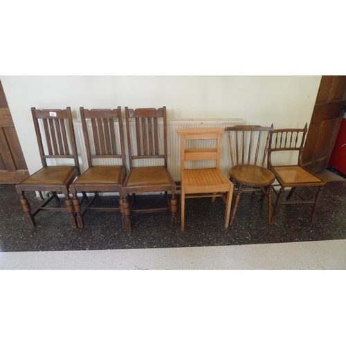 344 - 3 oak dining chairs, one rail back chair and a chapel chair