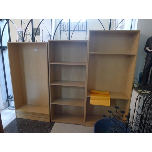 364 - Three modern light wood finished open fronted adjustable bookcases