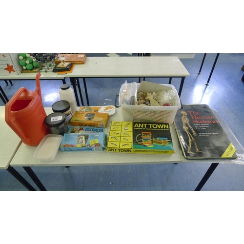 429 - A quantity of biology related items including an Ant Town, a pH meter, a plant light and moisture me... 