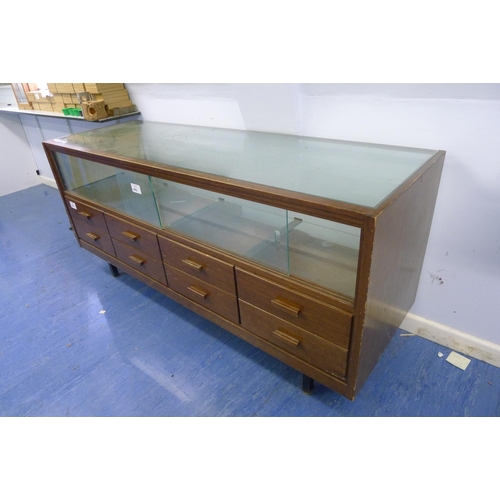 442 - 1 vintage wood / glass shop display counter with glass front / top and 8 drawers behind, approx 183c... 