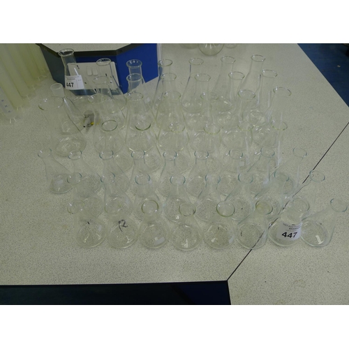 447 - A quantity of various laboratory glass conical flasks