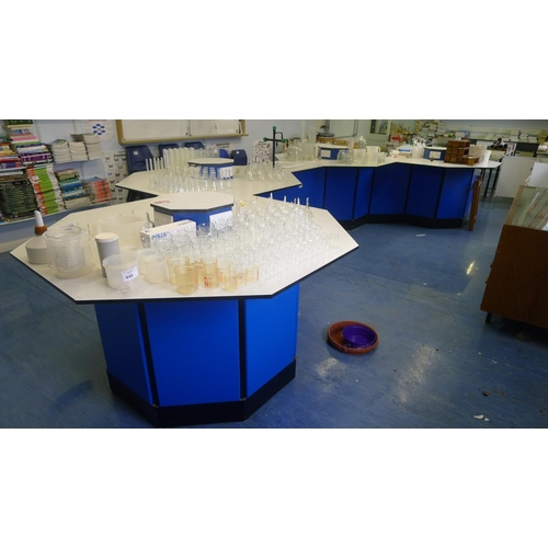 455 - WITHDRAWN.. see auctioneers if interested. A large blue / grey laboratory teaching bench comprising ... 