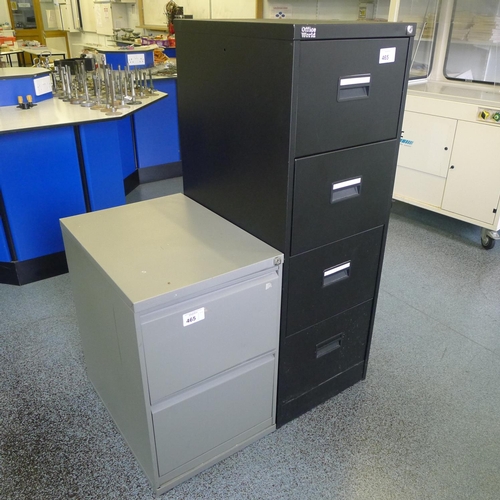 465 - 1 grey metal two drawer filing cabinet and 1 black metal four drawer filing cabinet