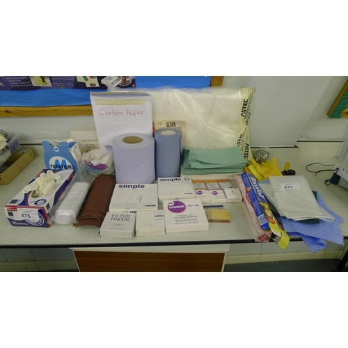 475 - A quantity of various items including filtration paper, Litmus test papers, chromatography paper, Pa... 