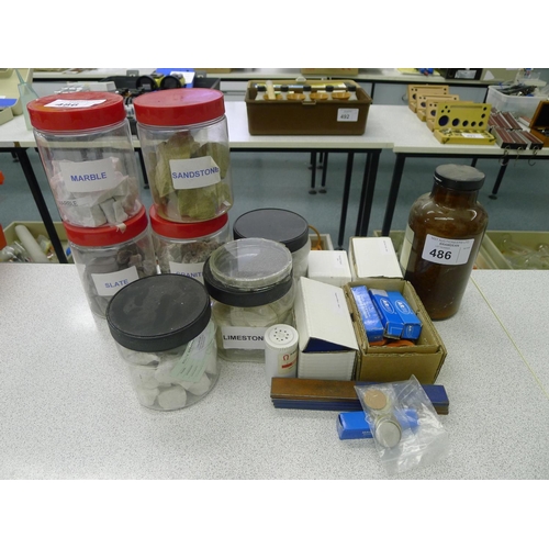 486 - A quantity of various items including geological rock samples, magnets etc