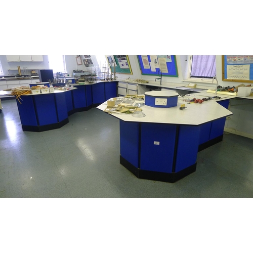 513 - WITHDRAWN  See Auctioneers if interested. 2 blue / grey hexagonal laboratory teaching benches (hard ... 