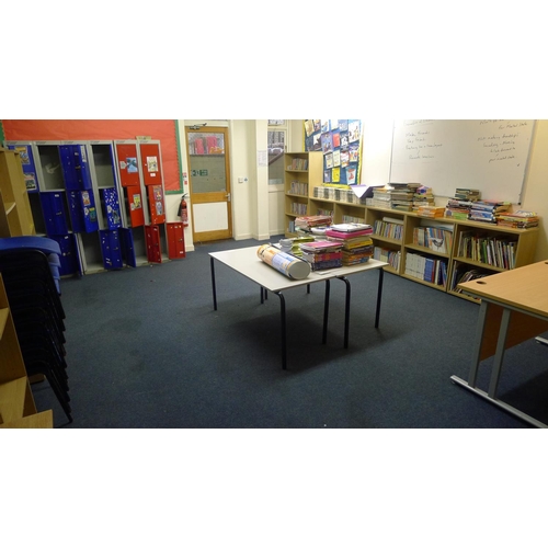 572 - All furniture in this room including; personnel lockers with some keys, stacking chairs, bookcases a... 