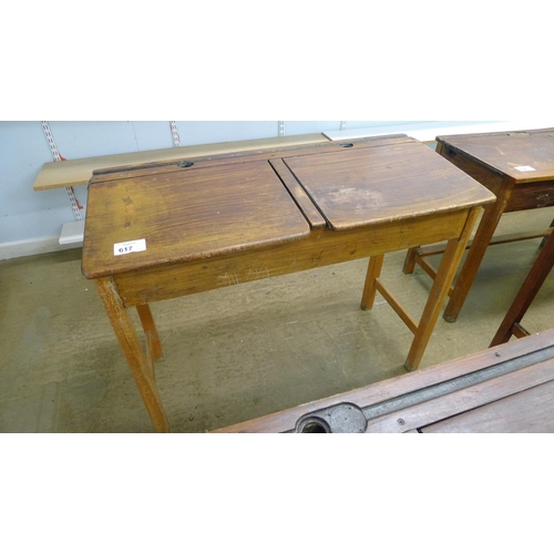 617 - A vintage wooden double classroom desk