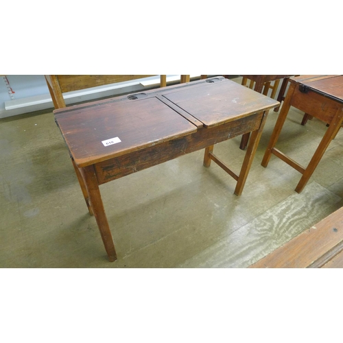 618 - A vintage wooden double classroom desk