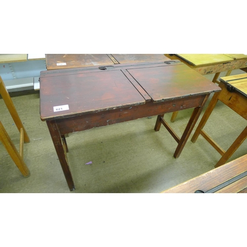 621 - A vintage wooden double classroom desk