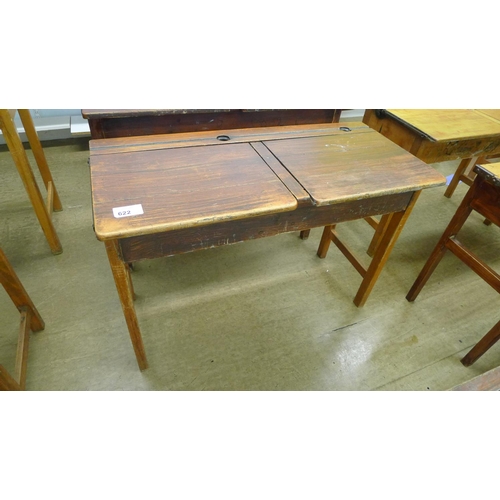 622 - A vintage wooden double classroom desk