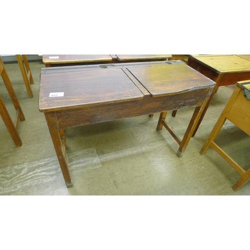 623 - A vintage wooden double classroom desk