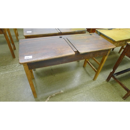 624 - A vintage wooden double classroom desk