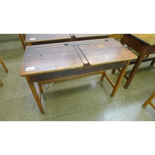 625 - A vintage wooden double classroom desk