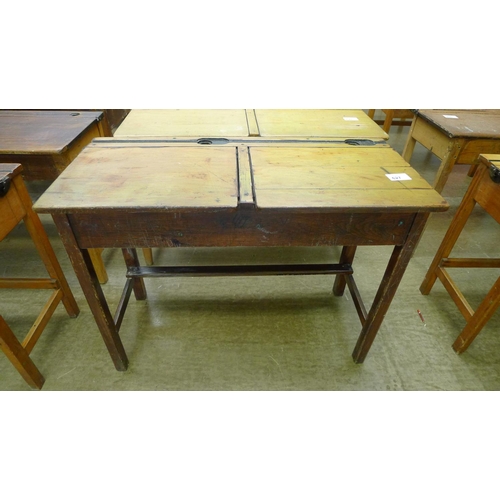 627 - A vintage wooden double classroom desk