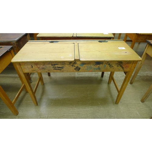 628 - A vintage wooden double classroom desk