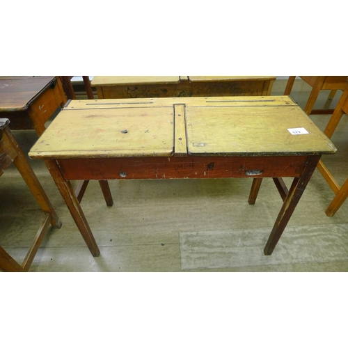 629 - A vintage wooden double classroom desk