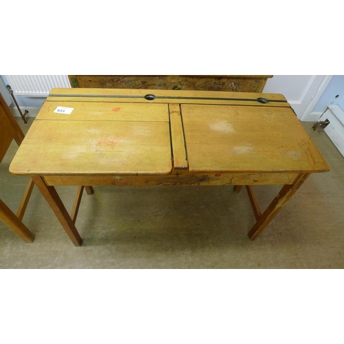 633 - A vintage wooden double classroom desk