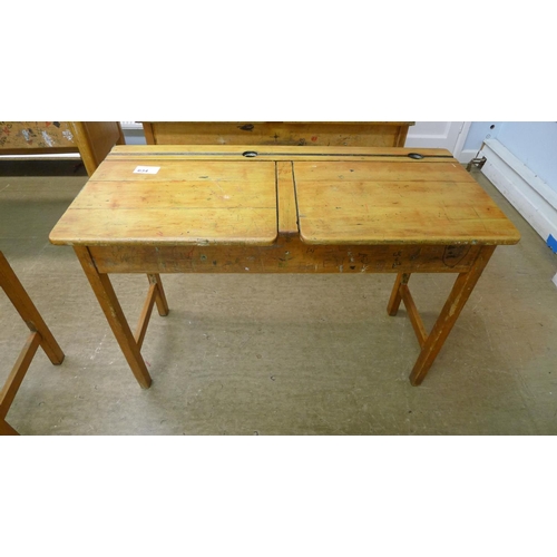 634 - A vintage wooden double classroom desk