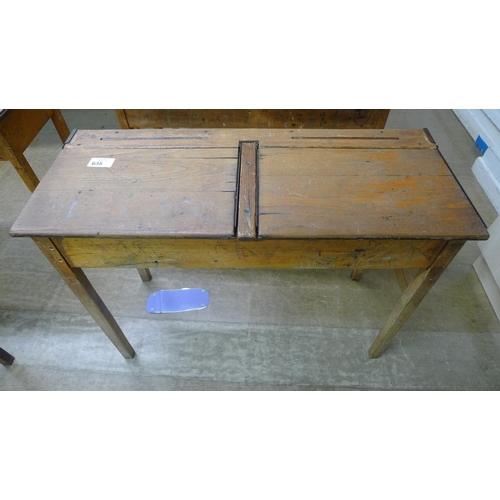 635 - A vintage wooden double classroom desk