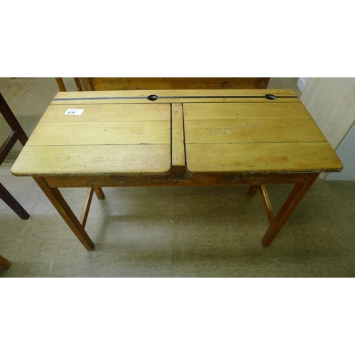 636 - A vintage wooden double classroom desk