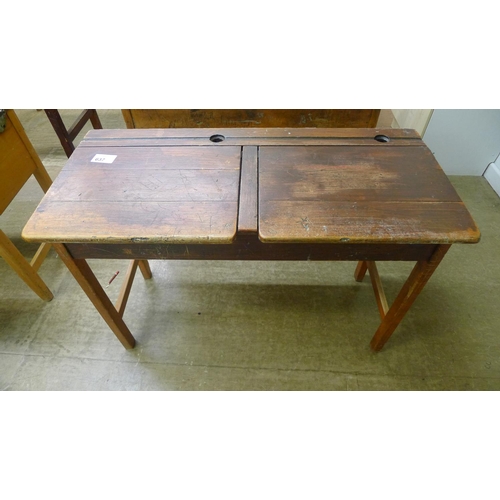 637 - A vintage wooden double classroom desk