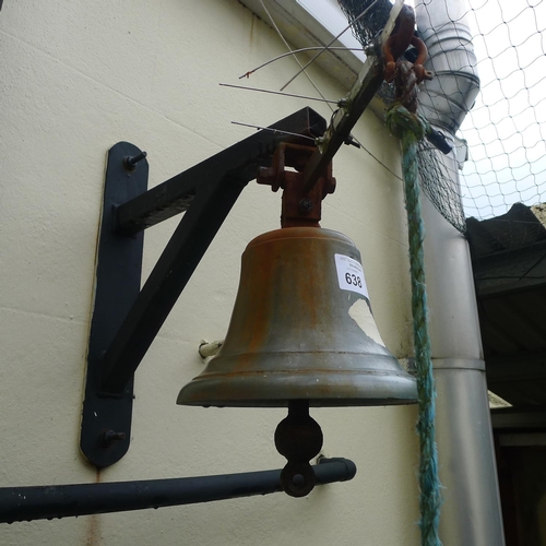 638 - A large wall hanging bronze school bell with brackets