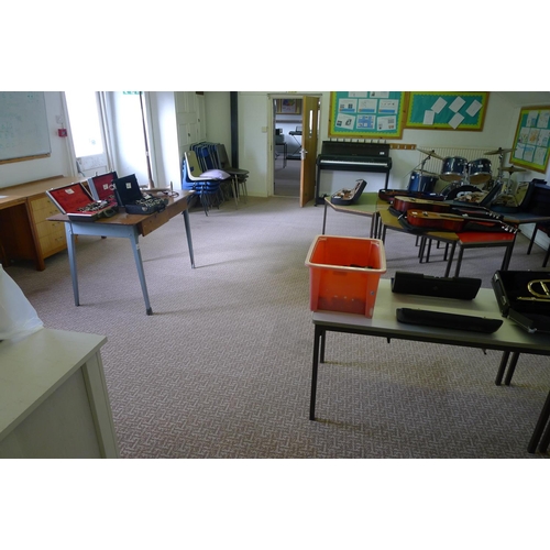 684 - Remaining furniture in this room including; classroom tables, desks and stacking chairs etc