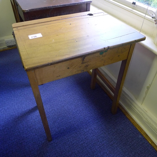 738 - A vintage wooden single classroom desk with a lift lid