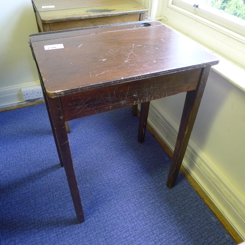 739 - A vintage wooden single classroom desk with a lift lid