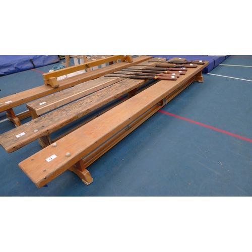 74 - 1 gymnasium wooden bench approx 335cm long / 30cm high