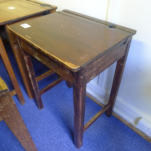 741 - A vintage wooden single classroom desk with a lift lid