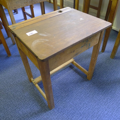 745 - A vintage wooden single classroom desk with a lift lid