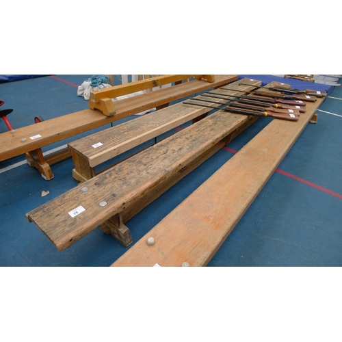 75 - 1 gymnasium wooden bench approx 335cm long / 30cm high