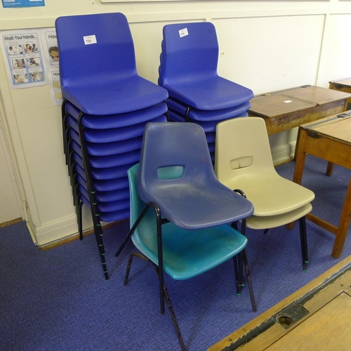 755 - 19 blue moulded stacking chairs and 4 miscellaneous stacking chairs