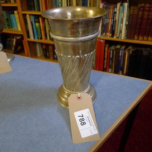 788 - A silver trophy cup  23 cms tall, approximately 620 gms